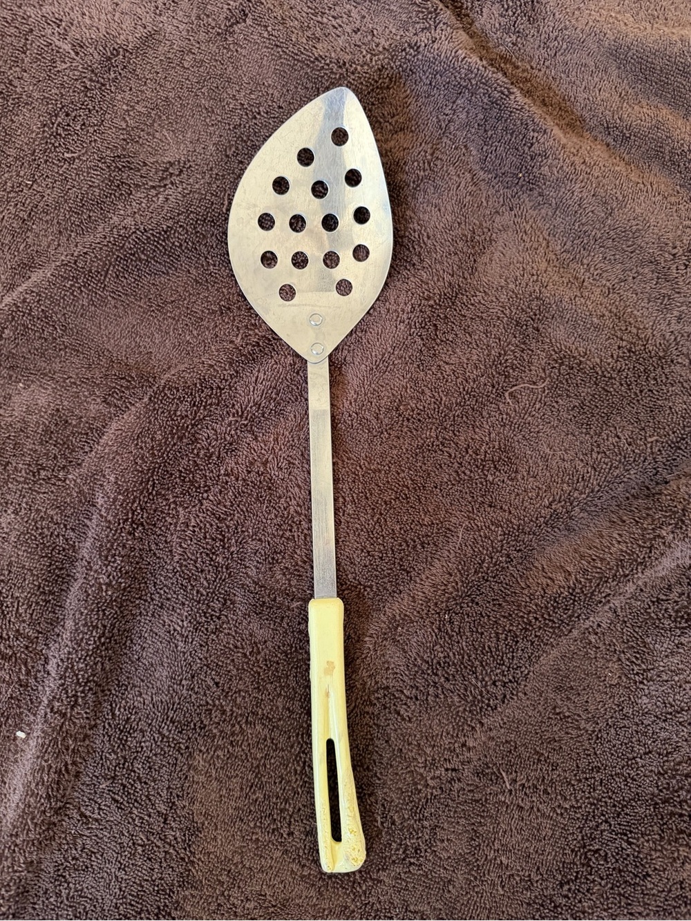 Vintage Stanhome Stainless Steel Slotted Spatula Turner Yellow Handle MCM